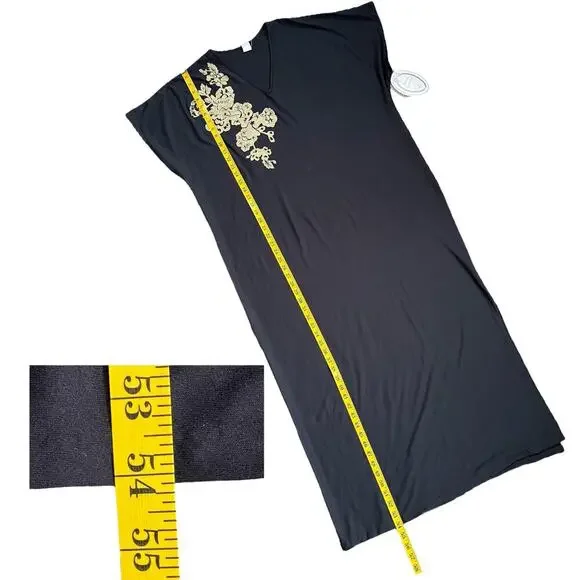 Avon Gold N’ Glamour Black Caftan Dress Private Treasures Glitter Size Med Large - Picture 5 of 6